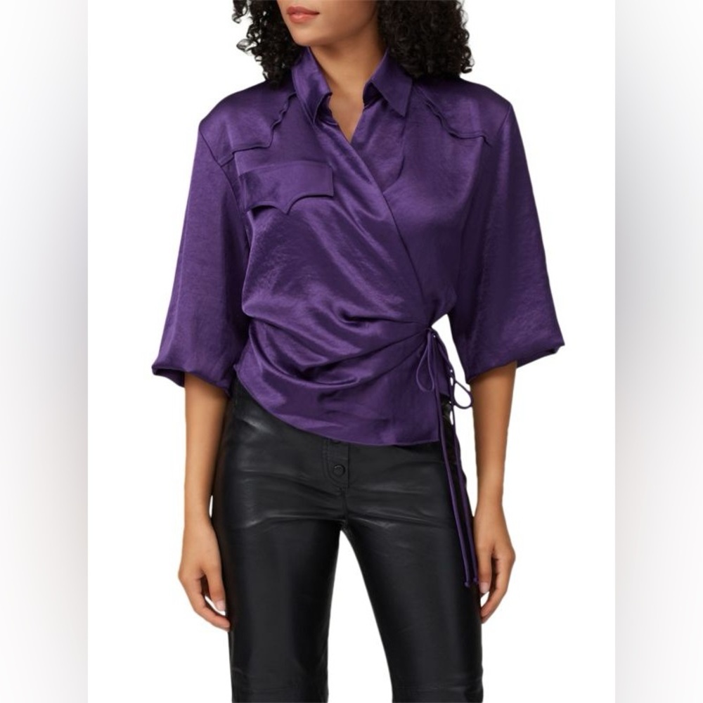 Nanushka Deep Purple Wrap Blouse NWT